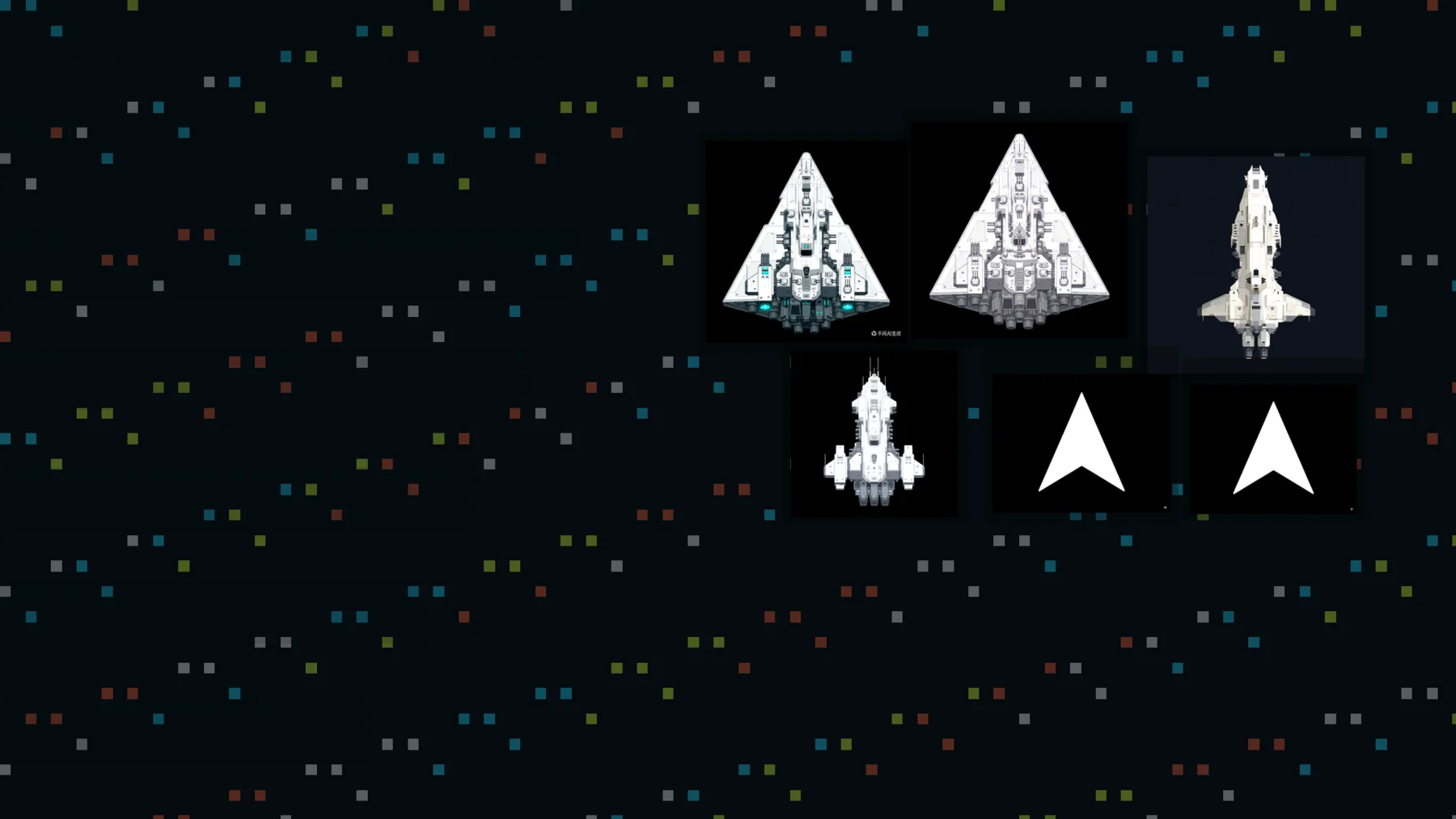 CubeWar 舰船概念图，深色背景上有红白色像素飞船